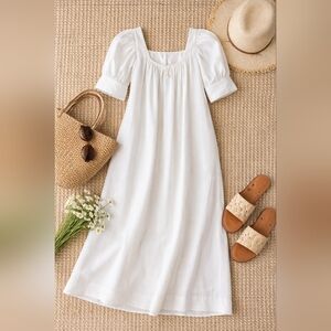 Apiece Apart Cottage Resort Praire Organic Linen Ivory Flowy Dress, Small